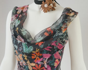 SOLD ) Archival Vivienne Westwood Printed Silk Chiffon Floral Corset 1995? Size III fully boned