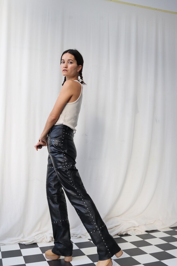 Exceptional Black Leather Studded High Waisted Tro