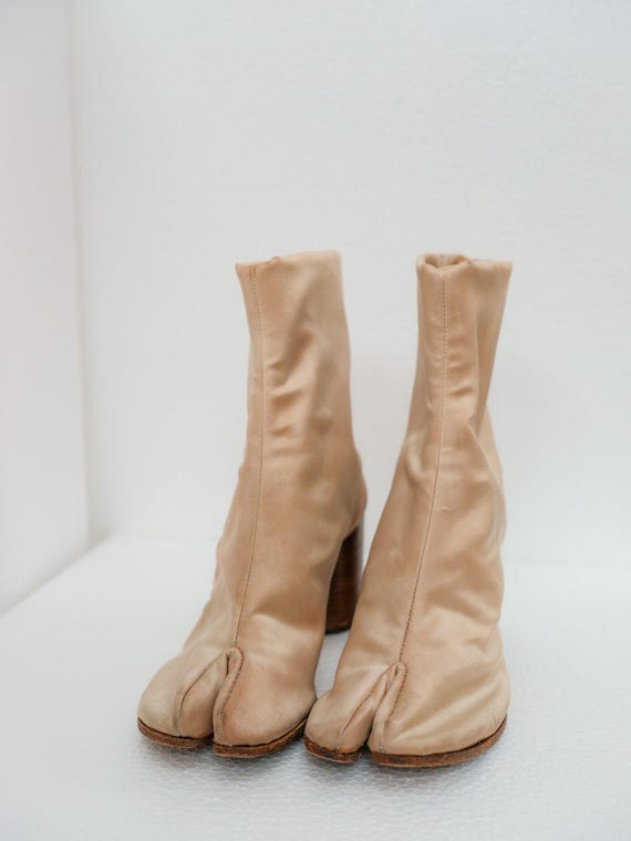 1990s Original Margiela Tabi Boots Gold Beige Satin Size EU