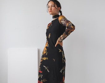 Jean Paul Gaultier Soilel Choker Midi Archival Butterfly Grape Print 90s Dress