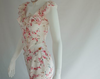 Archival Vivienne Westwood archival 90s floral ruffle corset and Trousers set co ord tag size I XS