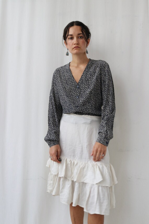 100% Silk navy ditsy floral blouse