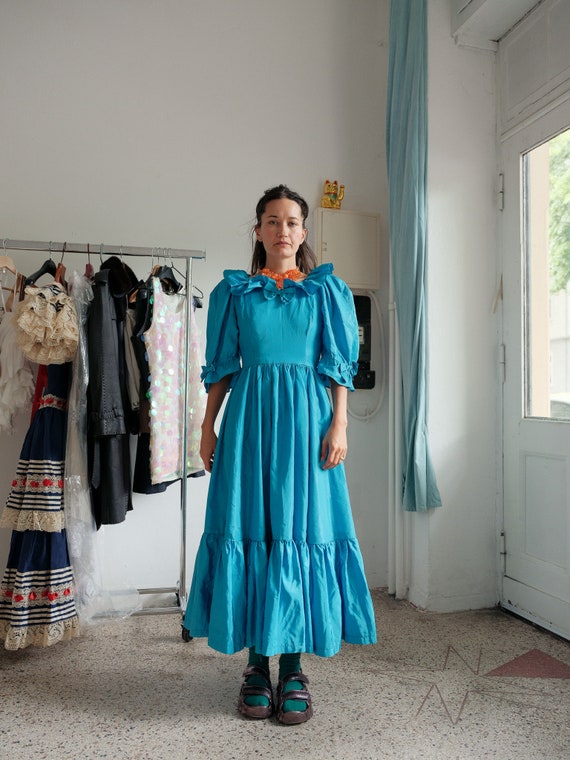 True Vintage Bow Turquoise Mega Puff Sleeve Dress - image 6