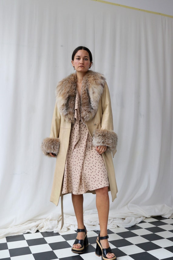 Beige Penny Lane Leather and fur coat