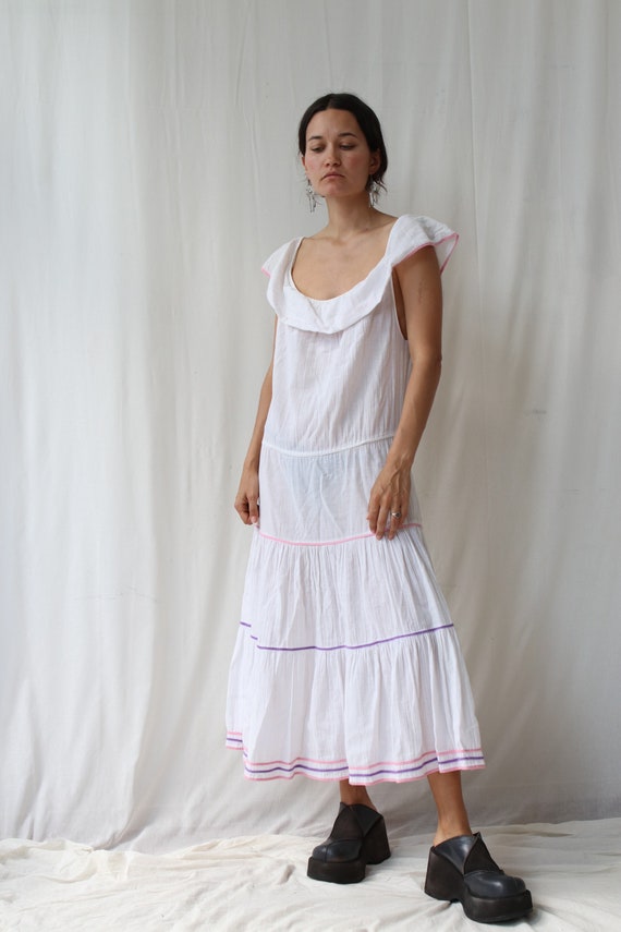 White Ruffled Prairie Dress M-L