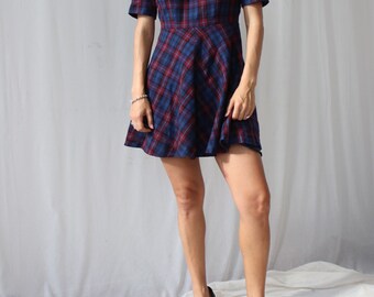 True Vintage Navy wool Tartan Mini School Girl Dress XS