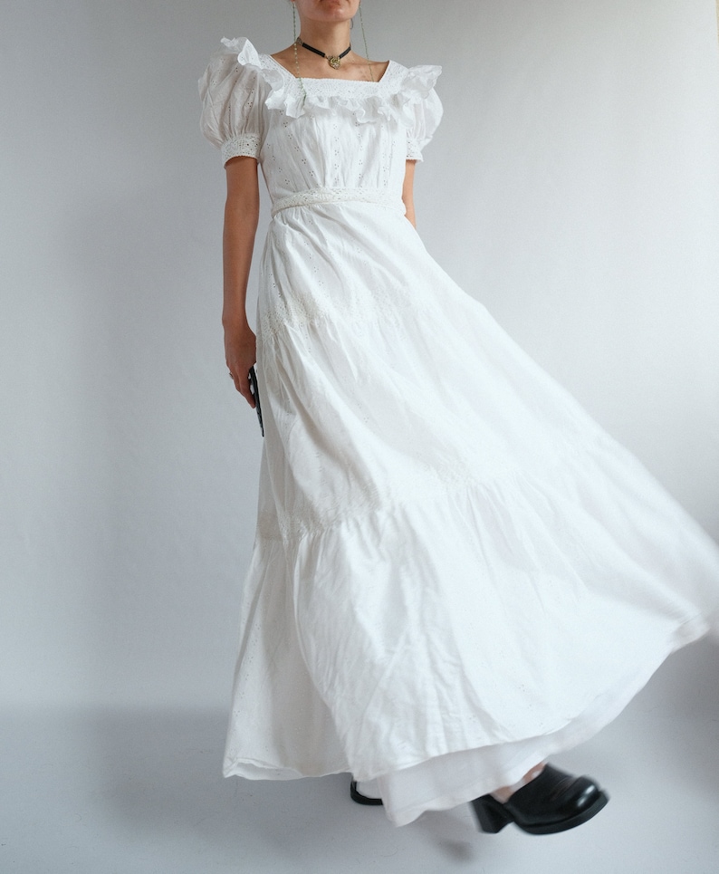 True Vintage White Cotton Anglaise Puff Sleeve Dress image 6
