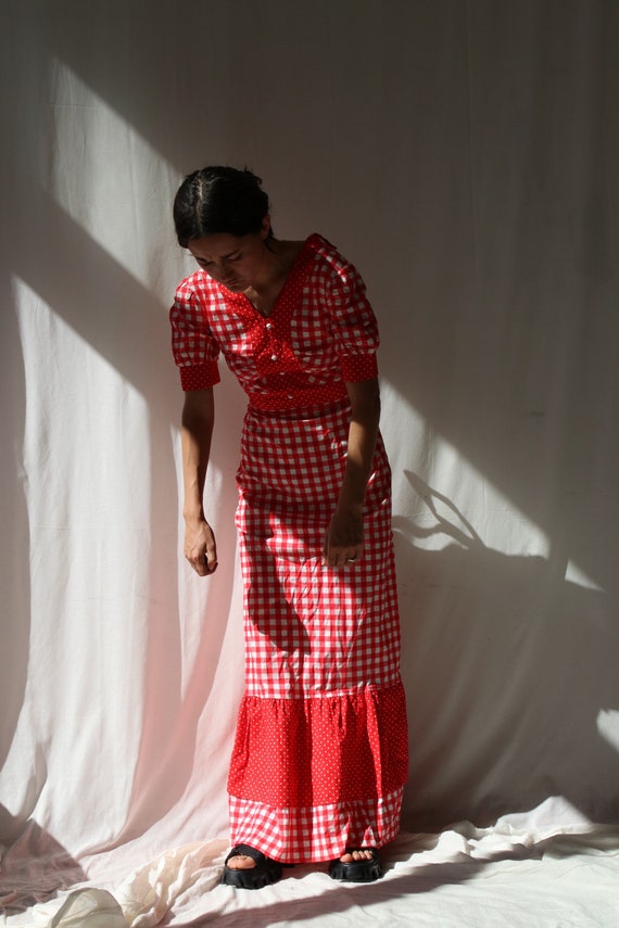 True vintage Prairie Dress Red Gingham Italian Tab