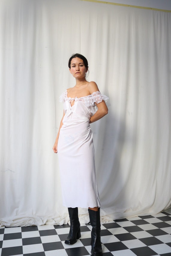 True Vintage Lace Ruffle Sleeve White Slip dress X