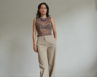 Y2K Dolce & Gabbana Leopard Print Semi Sheer Mesh Singlet Vest Top Size IV
