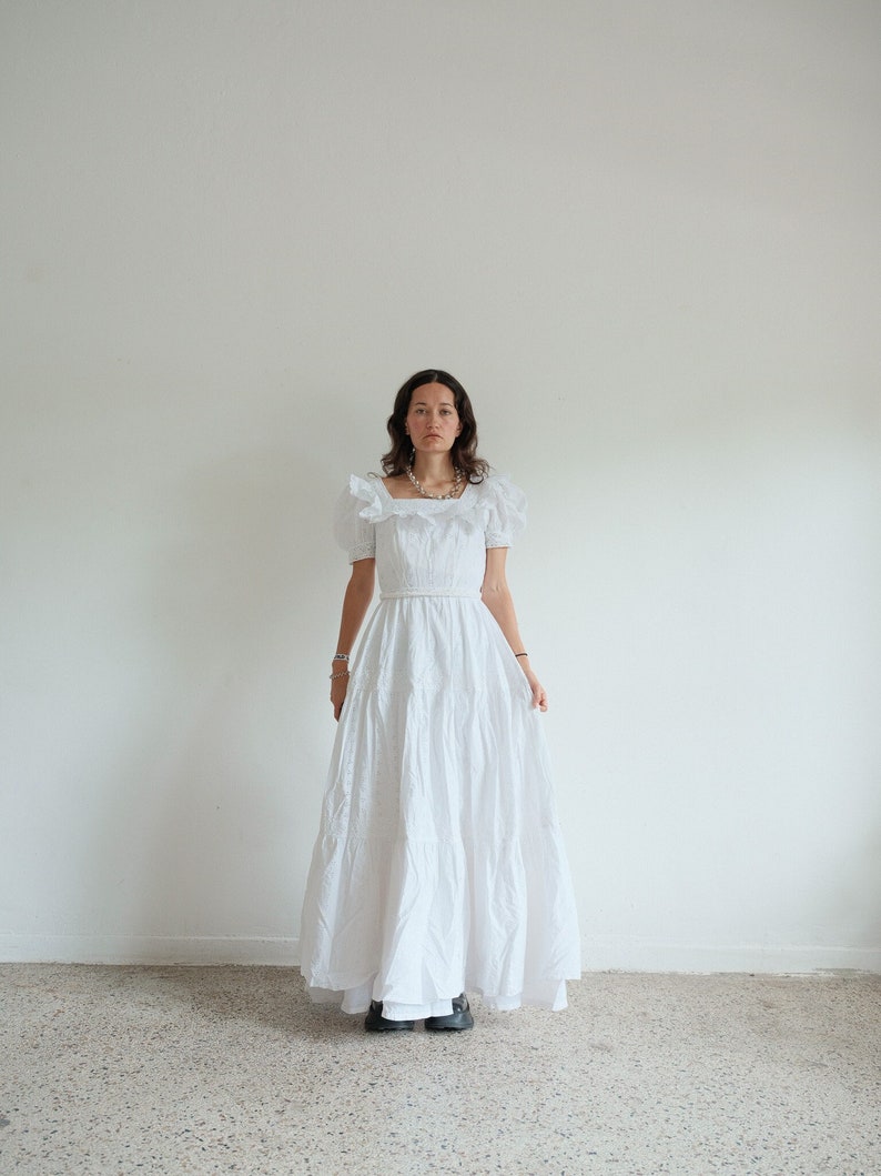 True Vintage White Cotton Anglaise Puff Sleeve Dress image 1