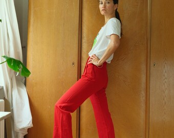 True Vintage High Waisted Red Wool Trousers