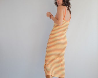 Yellow and Orange Stripe Knitted Maxi Slip Dress S