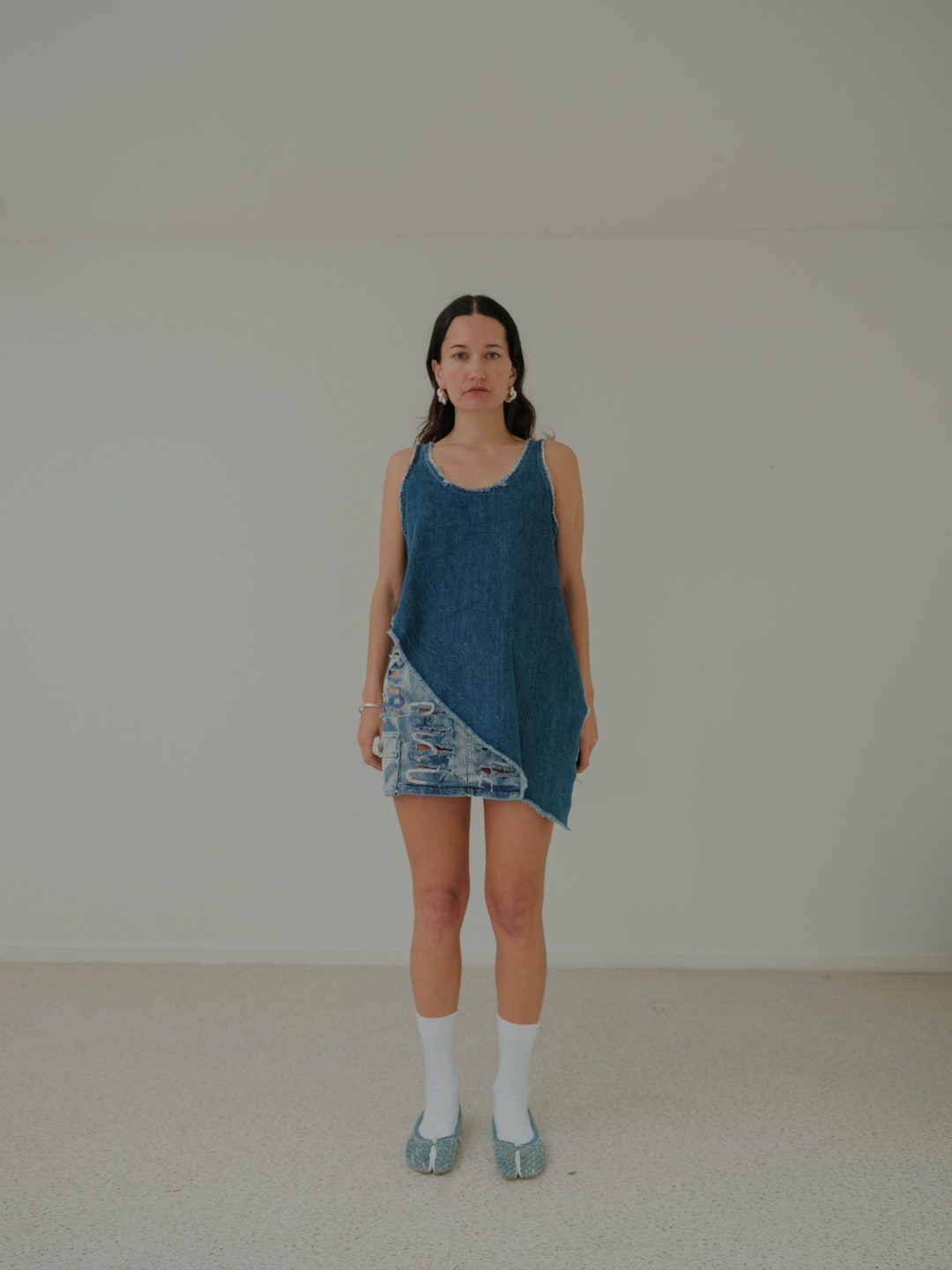 Alexander Mcqueen MCQ Denim Asymmetrical Top With Frayed Hems IT