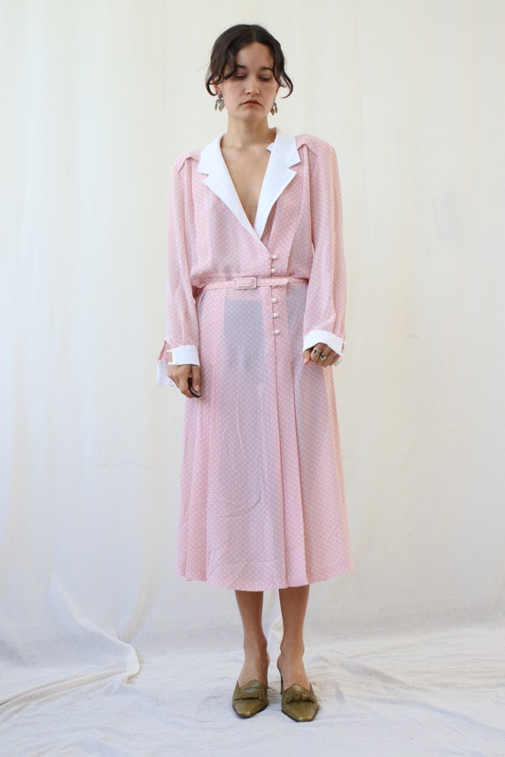 True Vintage Blush Pink Polka Dot Semi Sheer Shirt
