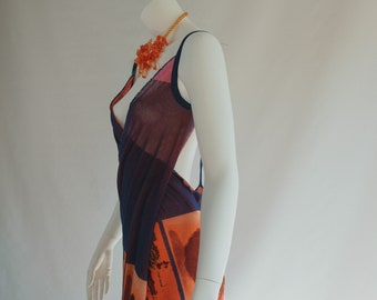 Jean Paul Gaultier Soleil S/S 2002 Vintage Pop art "Portraits" Mesh Madi Wrap Backless Dress