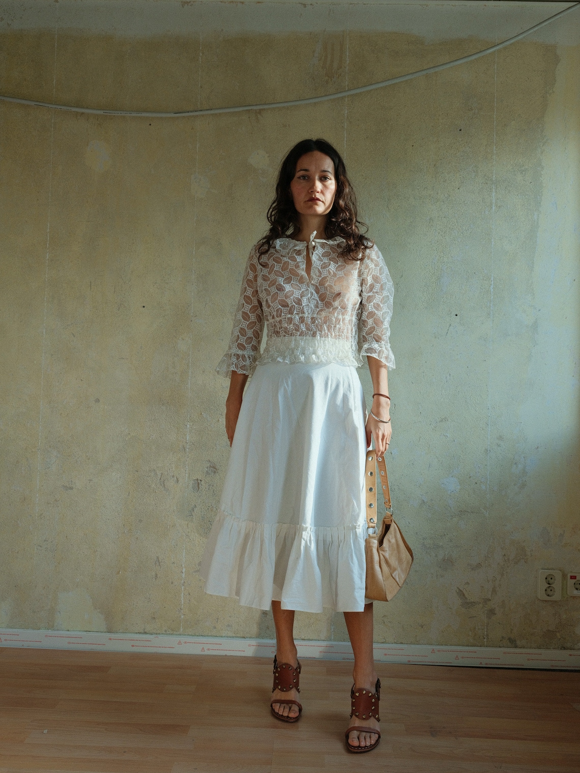 Vintage V-neck Hollow-out Lace Blouses Crop Tops