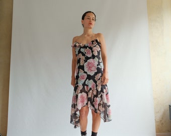 90s pink floral ruffle dress