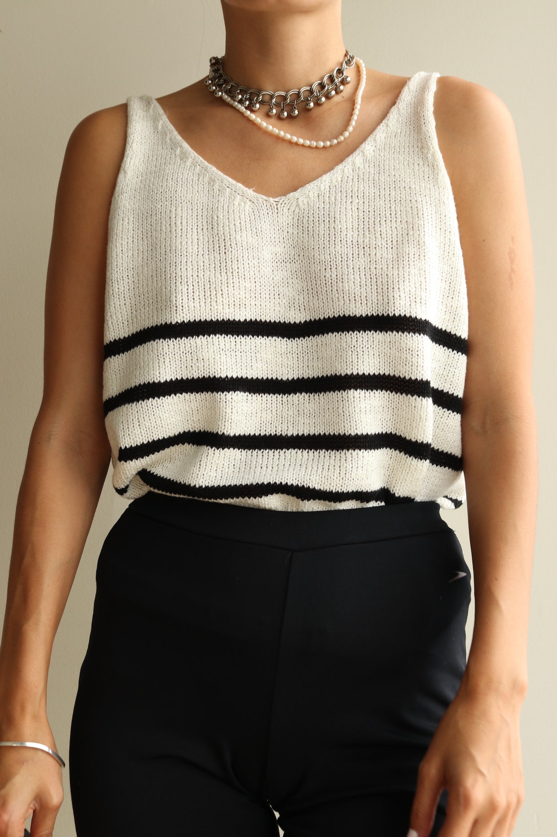 navy and white striped vest top