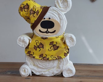 Windelfigur, Windelbär neutral Affen-Geschenk Geburt, Babyshower