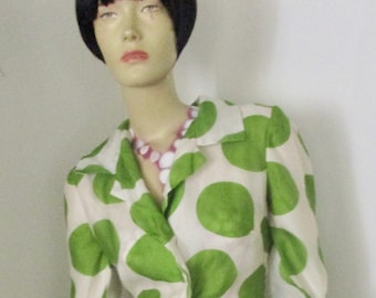 Vintage 1960S/1970 French Vintage Mod Robe/Dress Polka Dots Green Size 12/14 UK