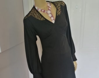 Vintage 1970s Black Maxi lace dress size small to medium by creations Mary mode EU size 42