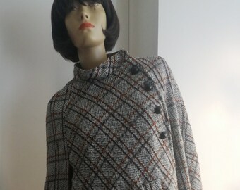 Vintage 1960s Mod Original pure wool Tweed Cape size UK Med
