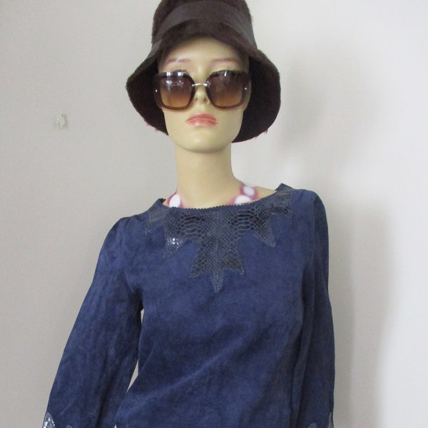 1960S Style KATE MOSS / Topshop Dress Dark Blue Suede And SnakeSkin Dress Uk 8