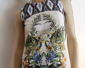 Vintage jaren 1960 Mod gedrukte mini Shift Dress Ex klein, UK maat 6