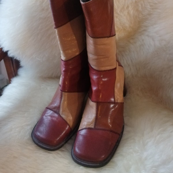 Vintage original 90s Square toes Real leather patchwork leather Ankle boots size eu 37 UK size 4