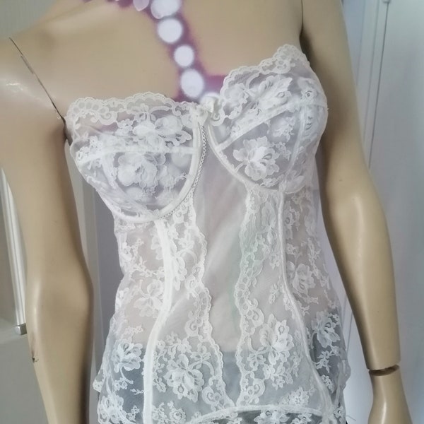 Vintage 1970s white Corset/Basque mint condition made by Gossard Underwire size UK 36D/EUR 80D