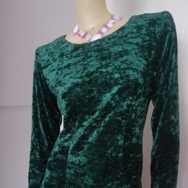 Vintage 1980s /90s Dark Green crush Velvet fit And swing dress size small to medium made in France By Viva Paris