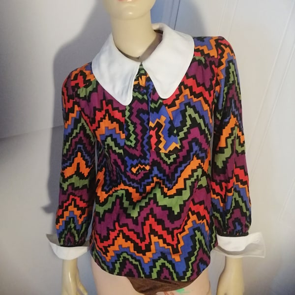 Vintage very Rare handmade Original Frank usher made in London, wool Psychedelic colours size small tunic