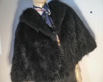 Vintage 1950s piel de pelo largo real Cabo Negro en perfecto estado Estilo burlesco talla única