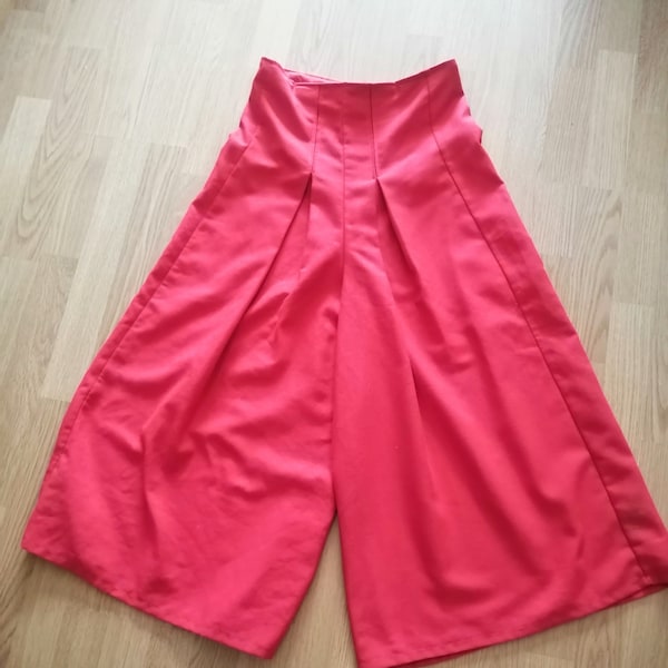 Vintage French 1980s Red Culottes, skirt, knickers, size small