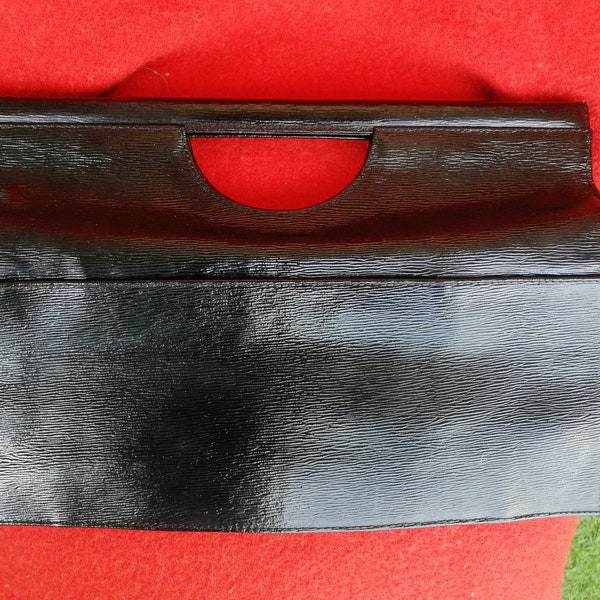 Vintage 1980s Unusual CLARKS Handbag /Clutch Black Painted Leather unused