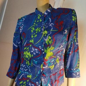 Vintage 1980s French Christian Lu mixed colours Blouse size FR 4 /uk Medium to Large made only of silk