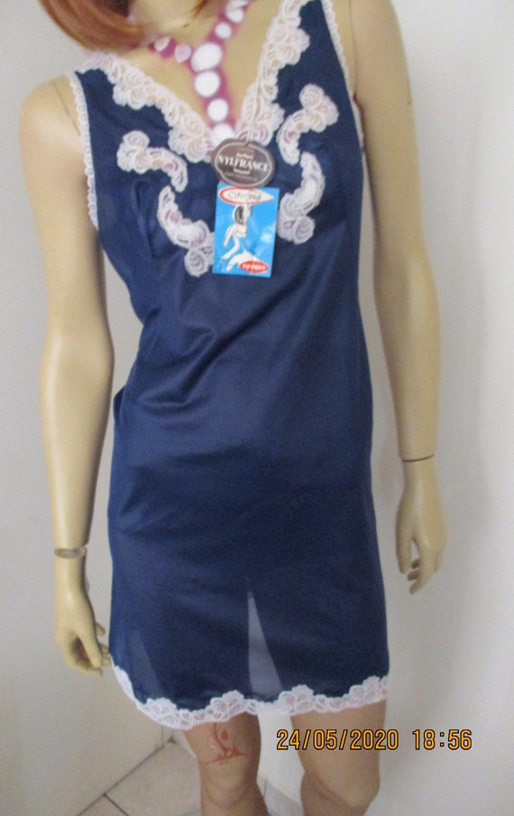 Vintage 1960S Original With Tags Navy Satin Full … - image 2