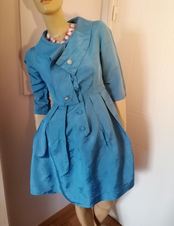 Vintage 1950s French original Sky Blue Evening Han