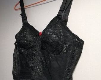 Vintage 1950s Black Lace Bullet Basque by Wonderbra Size 34B