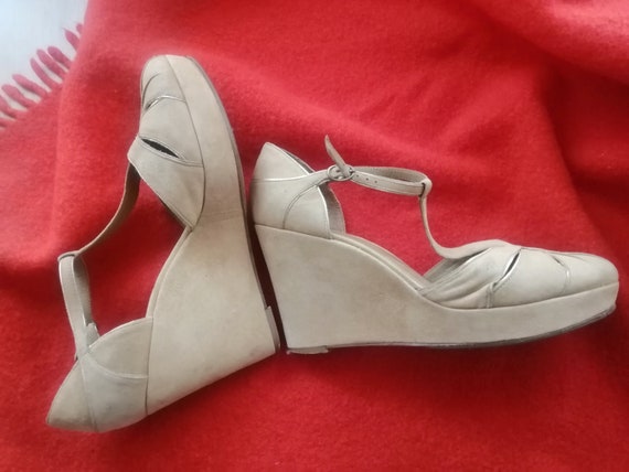 Vintage 1990 platform gold suede wedge shoes By C… - image 2