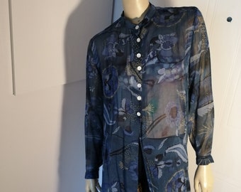 Vintage 1980s very sheer, shirt dress, blouse Amazing design By Rene Derhy size medium