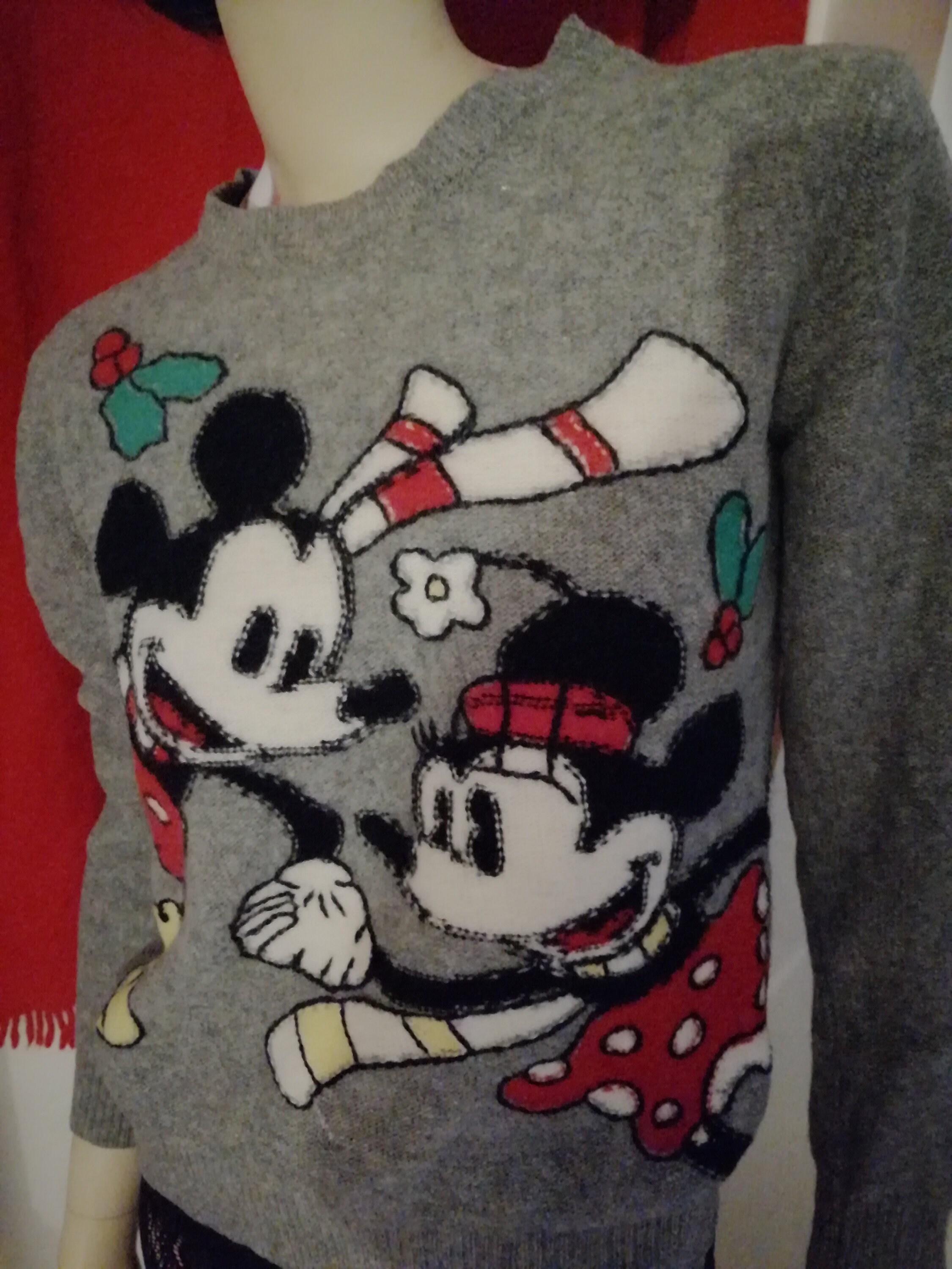 Pull Vintage Rouge Et Beige à Motifs Brodés - Taille M/L Pour Homme - Occasion Très Bon état