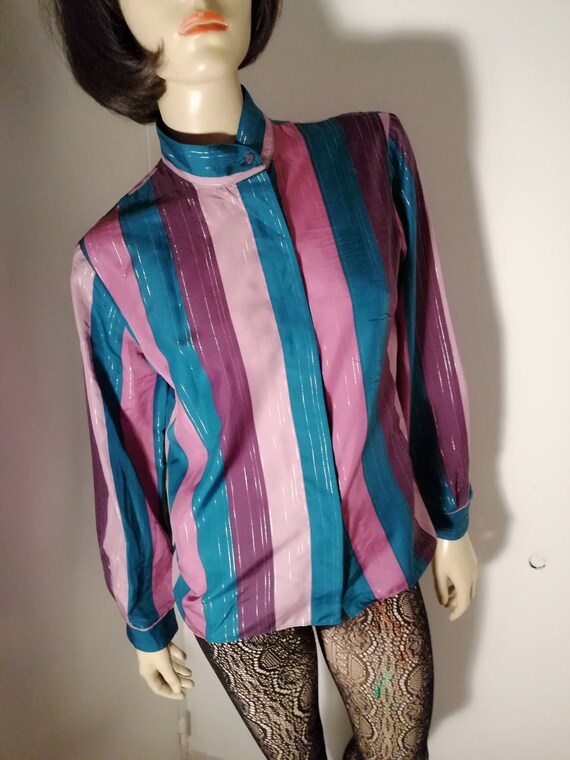 Vintage 1980s metallic striped blouse size FR 42 … - image 3