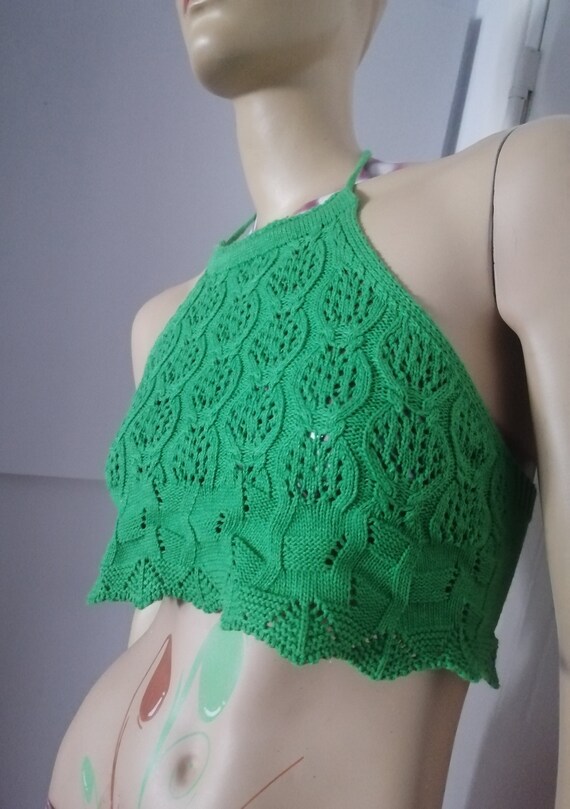 Vintage 1950s /60s Handmade Wool green Cropped Ha… - image 4