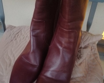 1990s block, heels Oxblood square toe Ankle Leather Boots unused size UK 7 /EUR 41