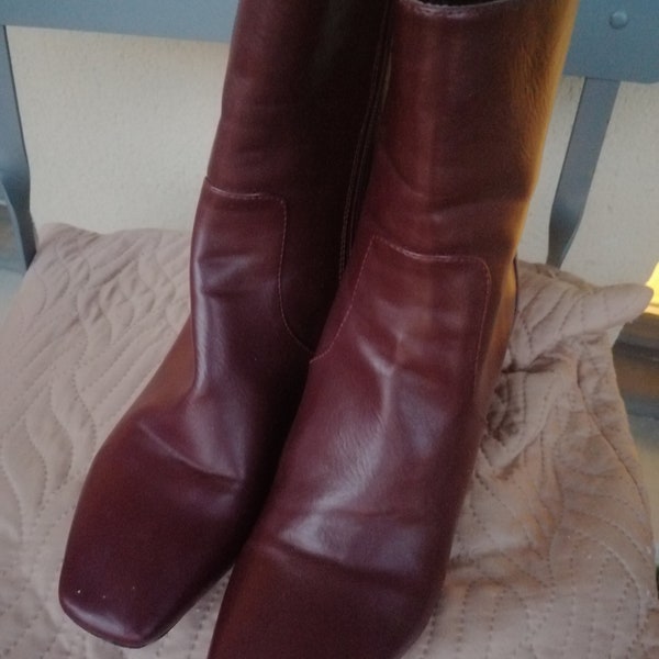 1990s block, heels Oxblood square toe Ankle Leather Boots unused size UK 7 /EUR 41