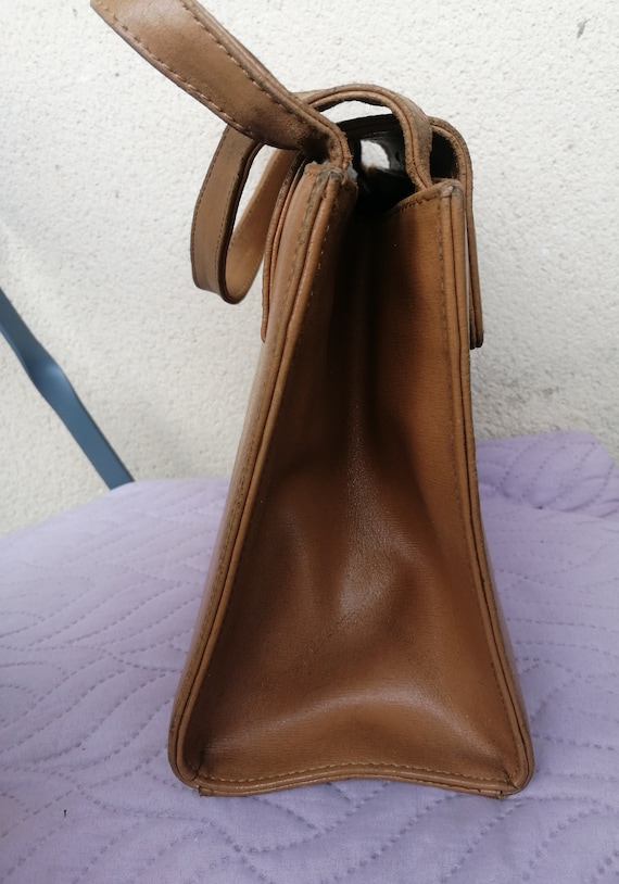 Vintage 90s Real light Brown Leather Handbag, wri… - image 7