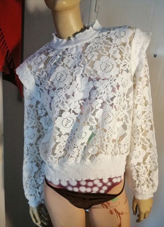 Vintage 1980s french cotton, lace see through jum… - image 7