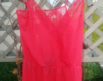 Vintage 1980s French silk playsuit, babydoll, French knickers, pink, high legs see through size large, UK 14,to 18